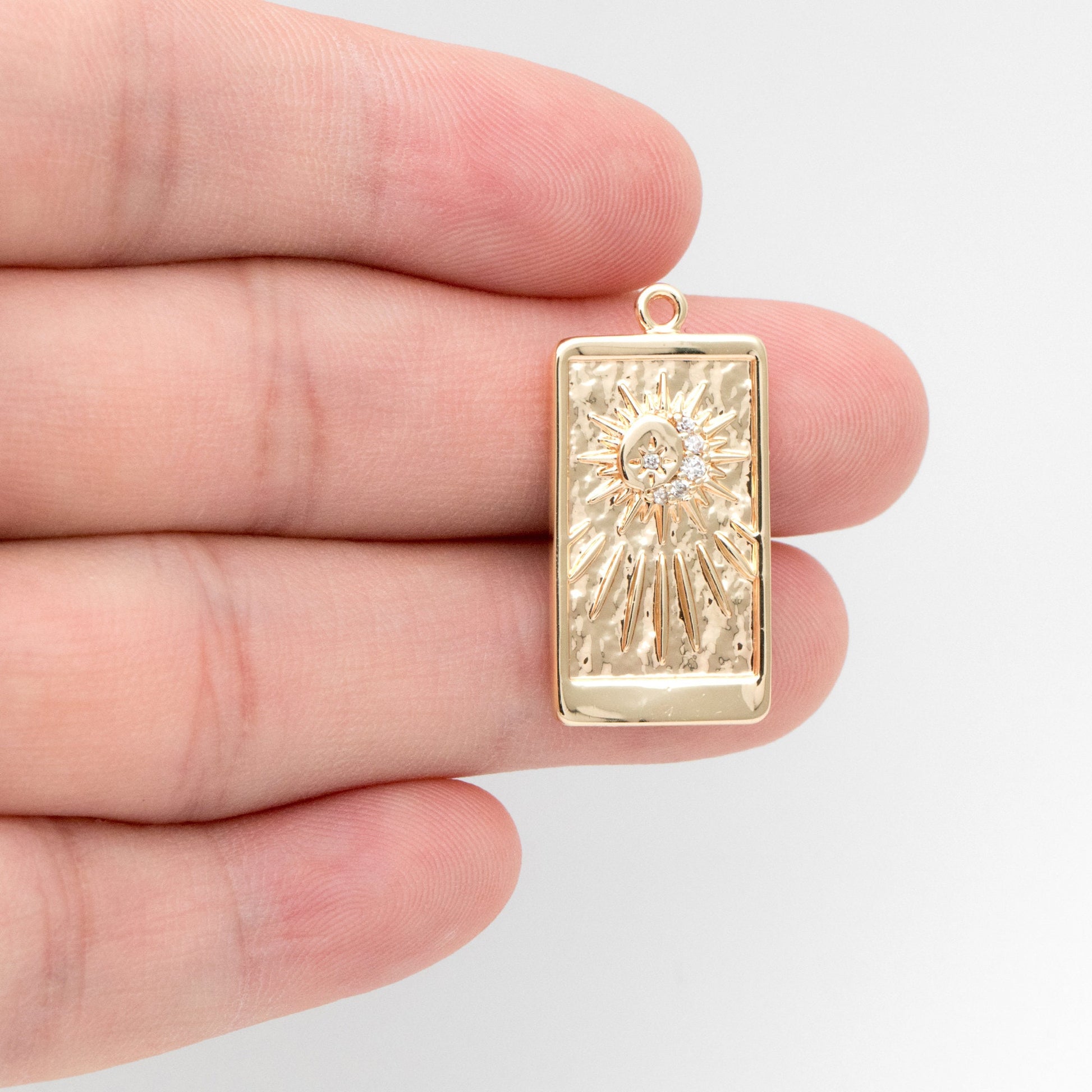 4pcs CZ Pave Gold Rectangle Charms, Sun Moon and Star Pendants (GB-2991-H)