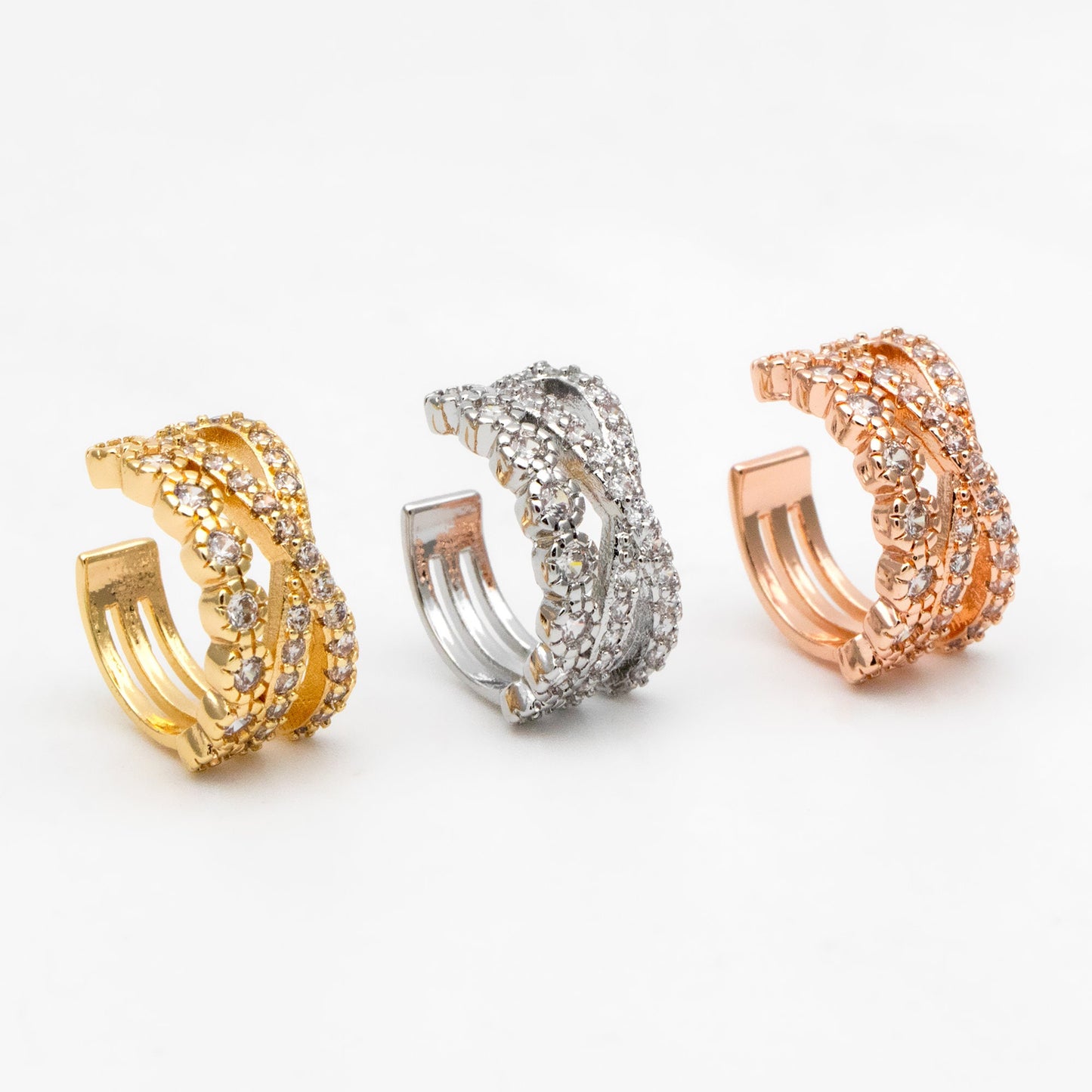 4pcs CZ Pave Gold/ Silver/ Rose Gold Ear Cuff, Cartilage, Dainty Earcuff Earring (GB-2657)