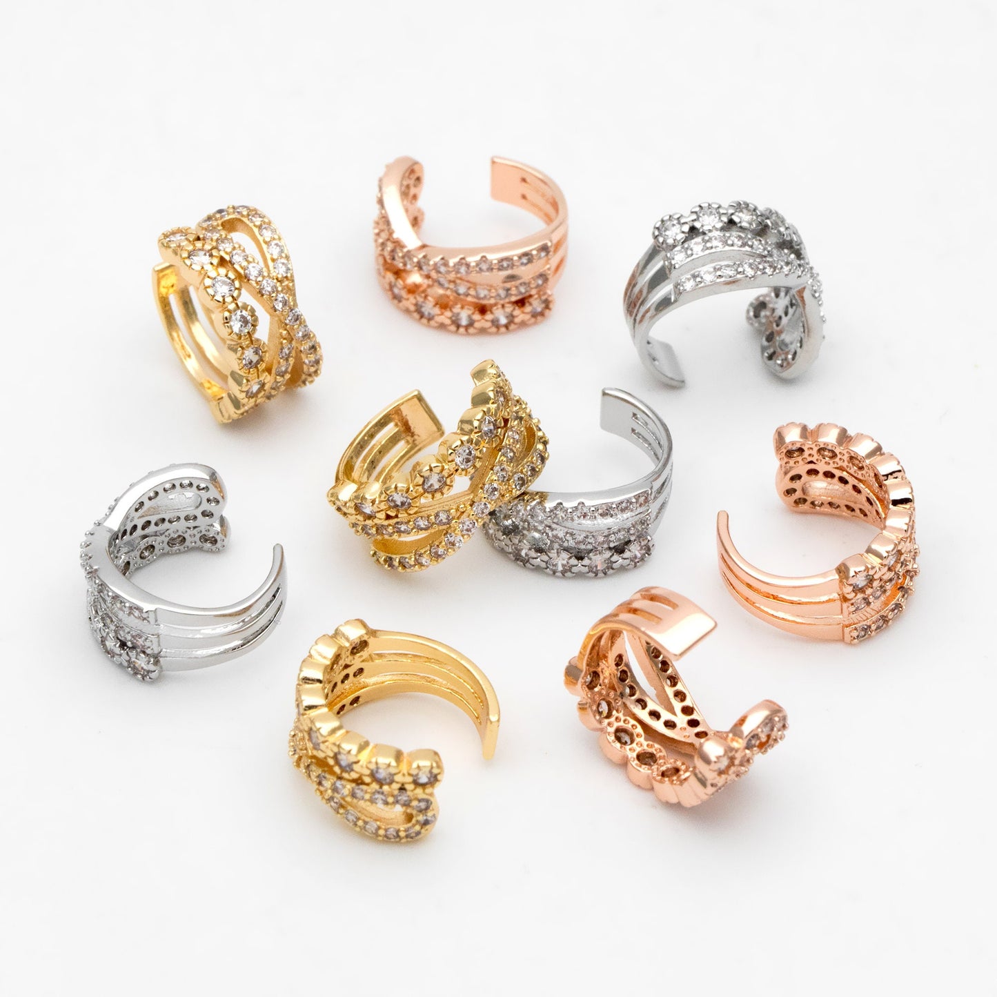 4pcs CZ Pave Gold/ Silver/ Rose Gold Ear Cuff, Cartilage, Dainty Earcuff Earring (GB-2657)