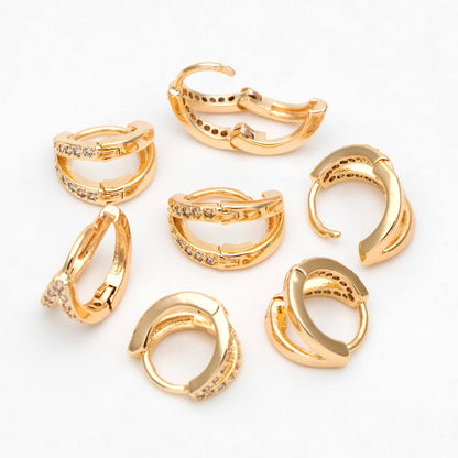 4pcs Gold/ Silver CZ Pave Tiny Double Hoop Earrings, 9mm hoop, Tragus Hoop, Cartilage Hoop, Cartilage Clicker Hoop (GB-3399-F)