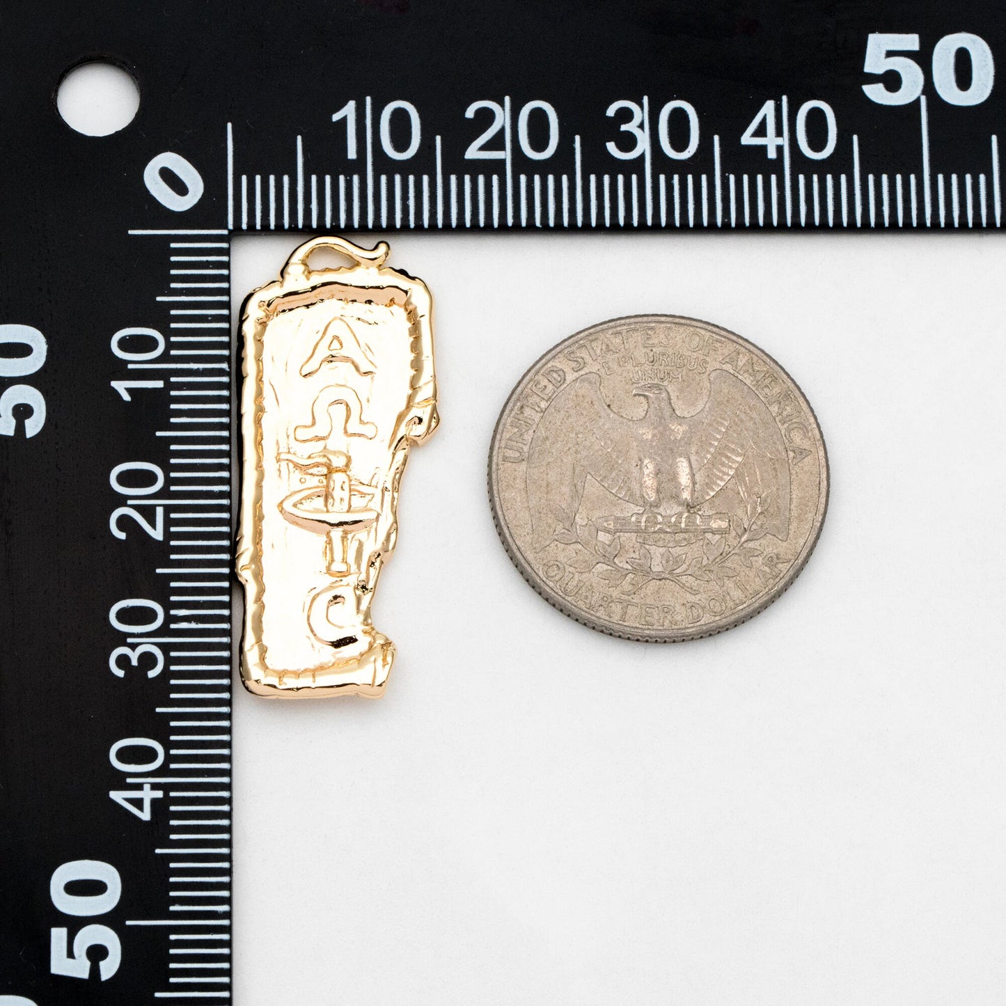 4pcs Gold Greek Letter Charm 34x15mm, 18K Gold plated Brass Rectangle Pendant(GB-3354)