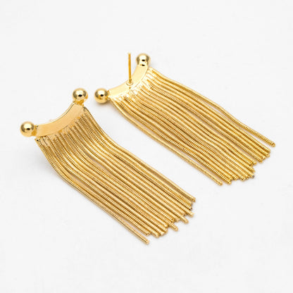 4pcs Chain Tassel Earrings, Long Tassel Stud Earring, Gold Dangling Earrings, Minimalist Earrings (GB-3355)