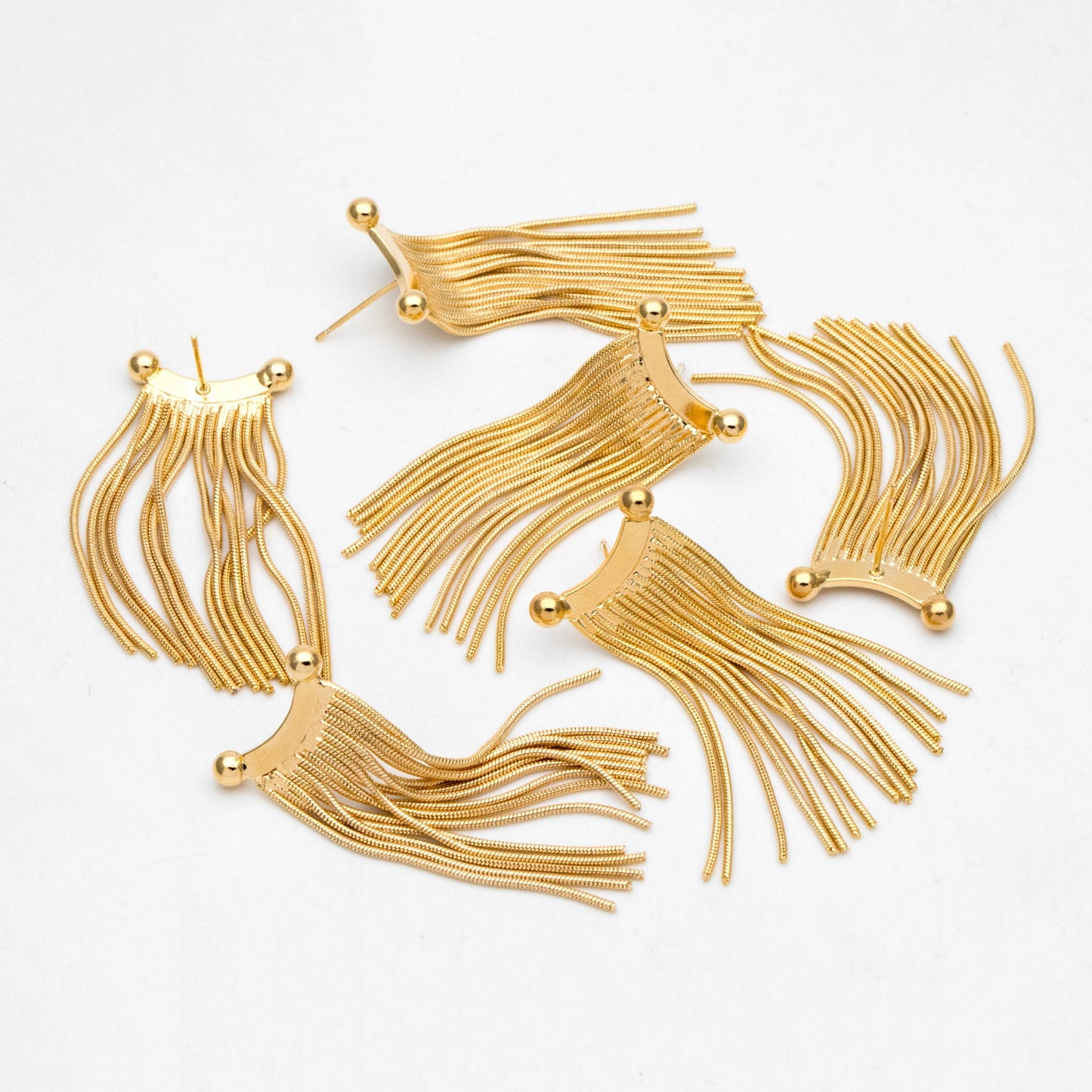 4pcs Chain Tassel Earrings, Long Tassel Stud Earring, Gold Dangling Earrings, Minimalist Earrings (GB-3355)