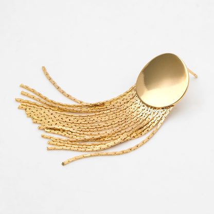 4pcs Gold Round Disc Tassel Ear Posts 48mm, 18K Gold plated Brass Dangling Stud Earring (GB-3356)