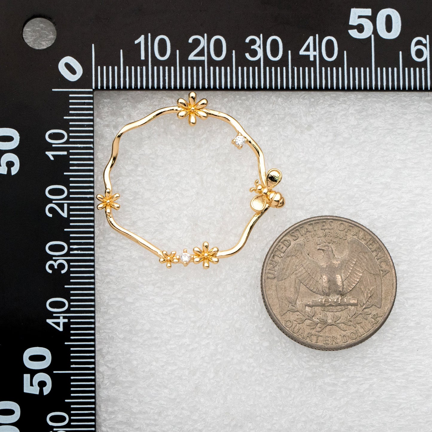 4pcs CZ Pave Garland and Bee Earring Posts 33mm, Real Gold Plated Brass Stud Earrings (GB-3357)