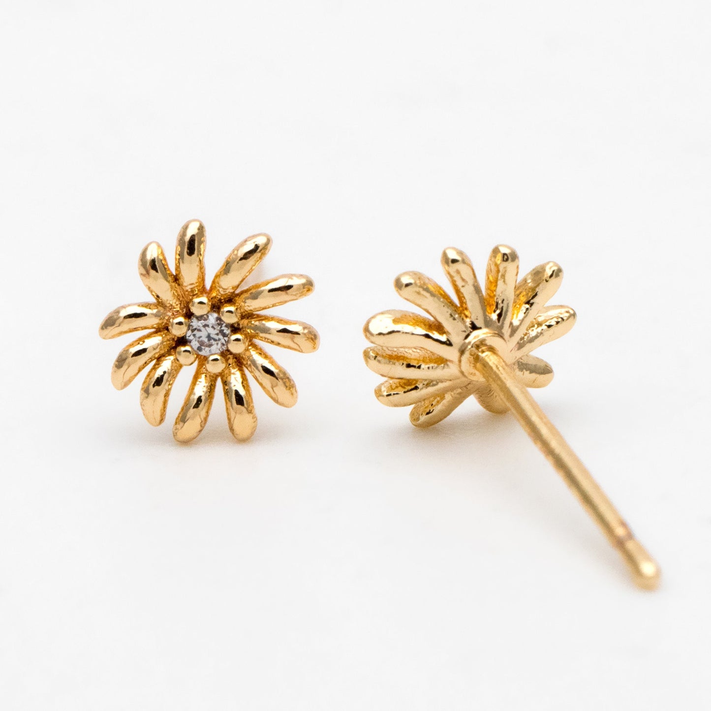 10pcs CZ Pave Gold Flower Ear Posts 6mm, Gold Plated Brass Stud Earrings, DIY Ear Findings (GB-3359)