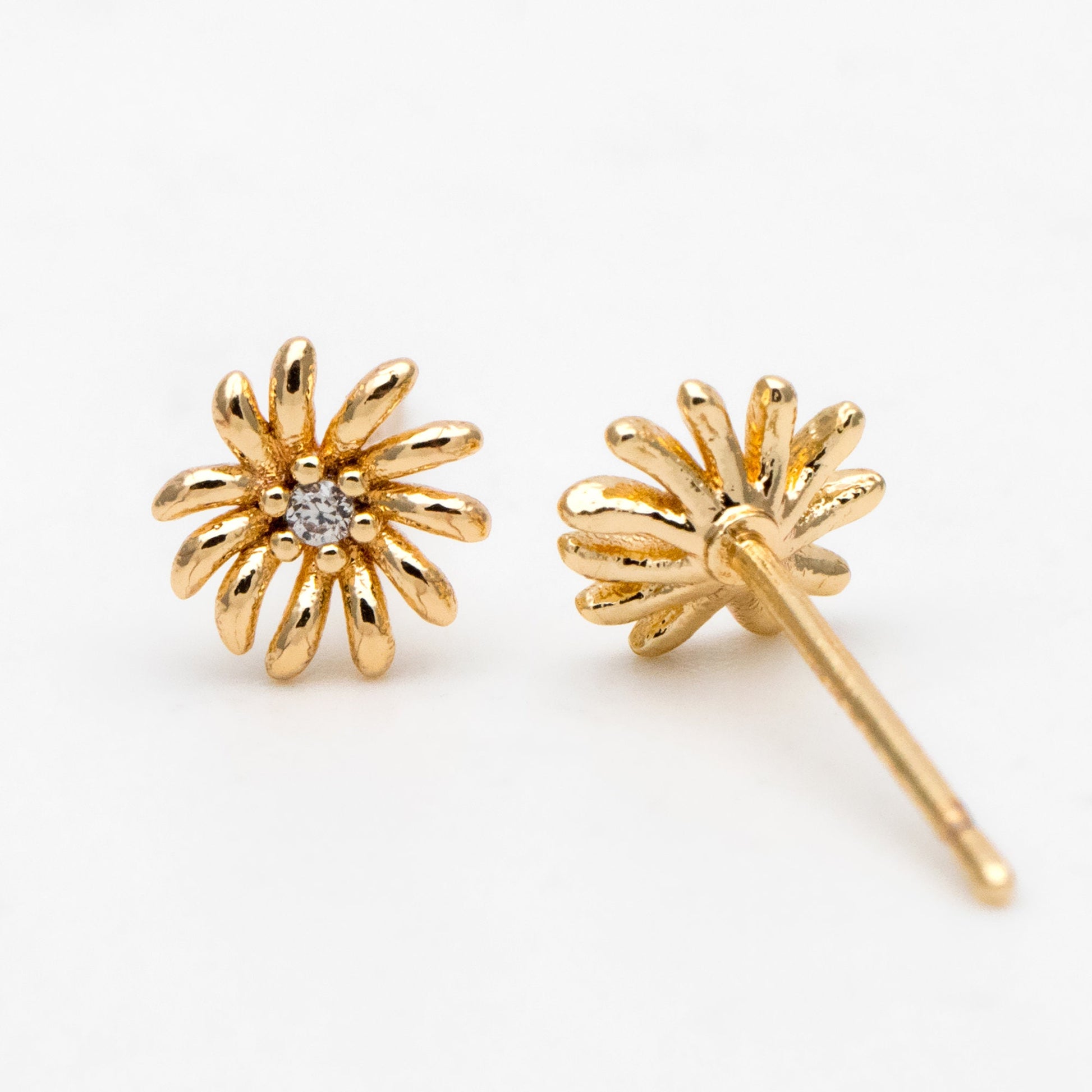 10pcs CZ Pave Gold Flower Ear Posts 6mm, Gold Plated Brass Stud Earrings, DIY Ear Findings (GB-3359)