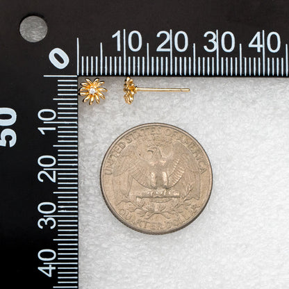 10pcs CZ Pave Gold Flower Ear Posts 6mm, Gold Plated Brass Stud Earrings, DIY Ear Findings (GB-3359)