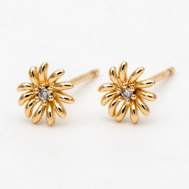 10pcs CZ Pave Gold Flower Ear Posts 6mm, Gold Plated Brass Stud Earrings, DIY Ear Findings (GB-3359)