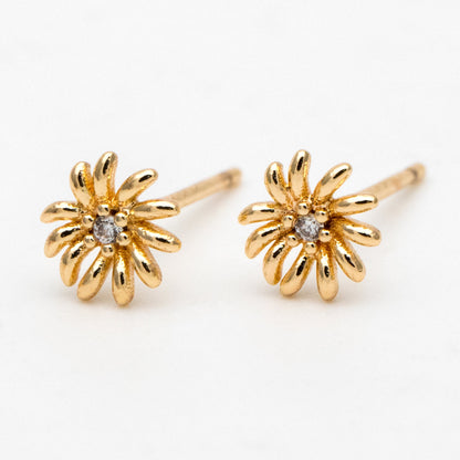 10pcs CZ Pave Gold Flower Ear Posts 6mm, Gold Plated Brass Stud Earrings, DIY Ear Findings (GB-3359)