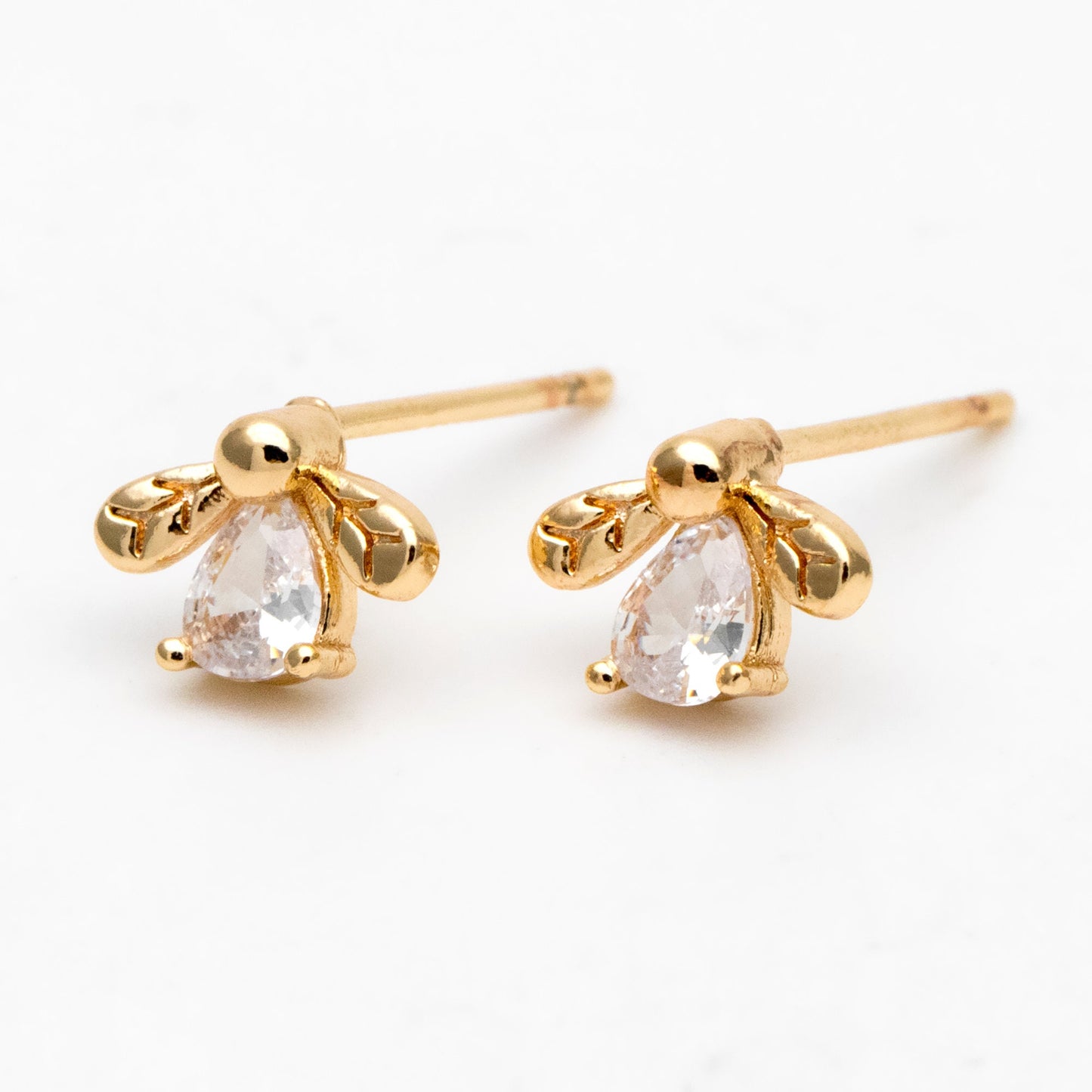 10pcs CZ Pave Gold Bee Earring Posts, Gold Plated Brass, Jewelry Supplies (GB-3361)