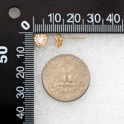 4pcs CZ Pave Heart Ear Posts, Gold Plated Brass Stud Earrings, Jewelry Findings, Wholesale Supplies (GB-3362)
