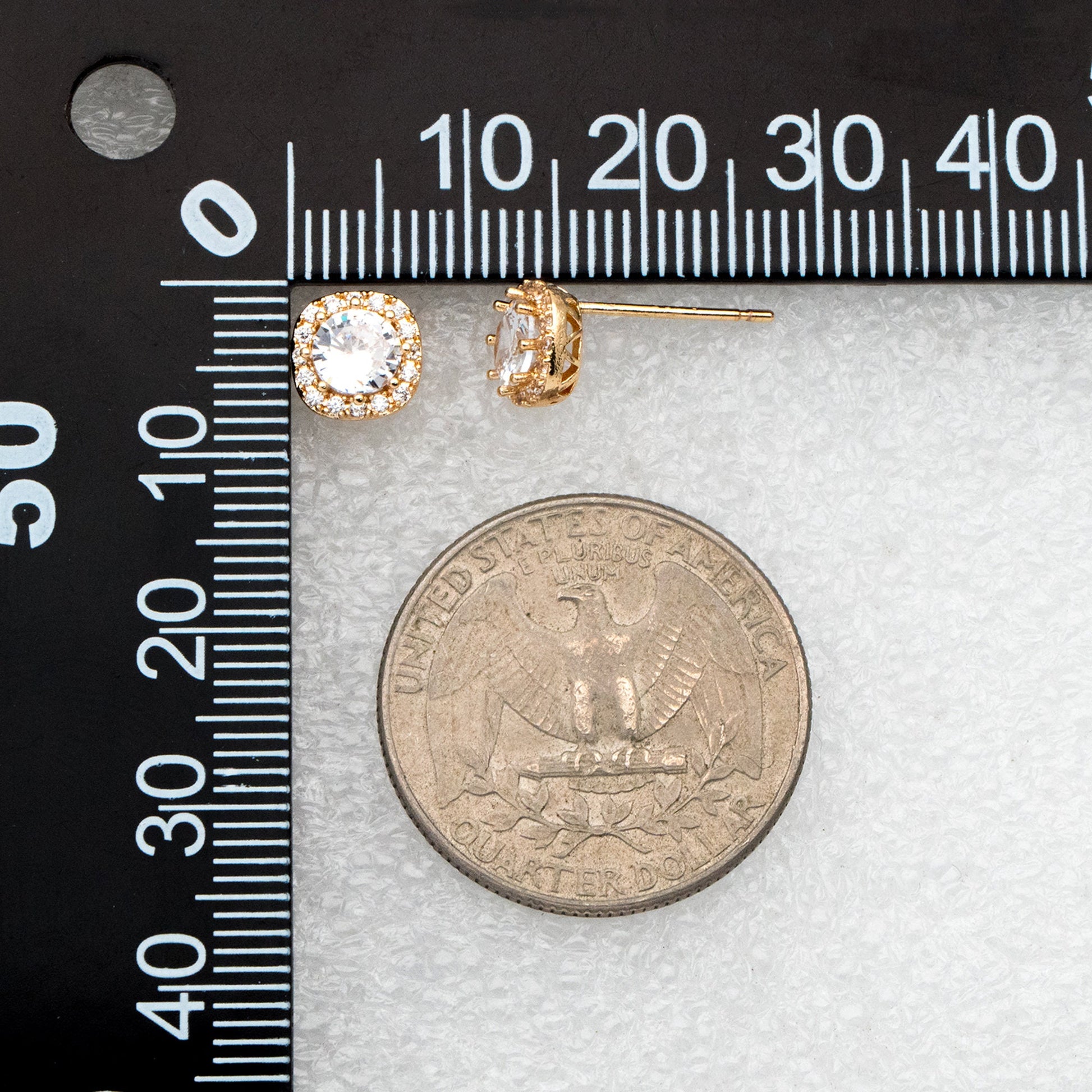 4pcs CZ Pave Round Ear Posts 7.5mm, Gold Plated Brass Stud Earrings (#GB-3363)