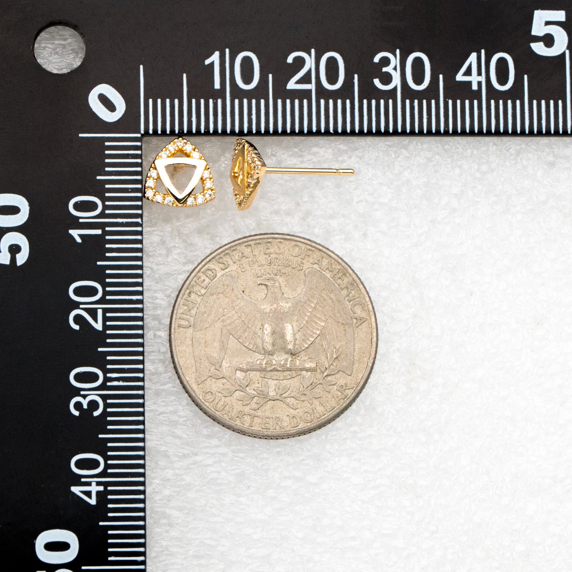 4pcs CZ Pave Triangle Earrings 8mm, 18K Gold Plated Brass, Triangle Stud Earrings (#GB-3434)