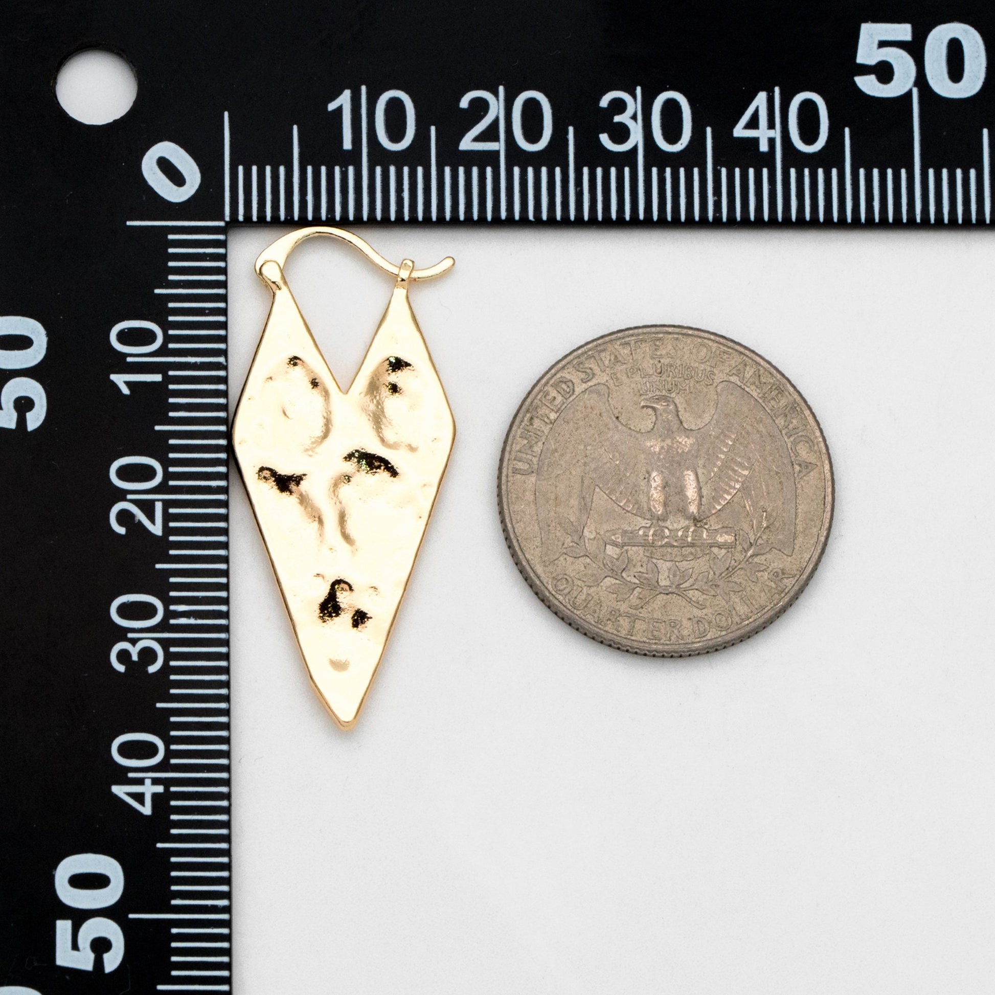 4pcs Gold Hammered Rhombus Ear Hooks 37x16mm, Gold plated Brass, Minimalist Earring (GB-3438)