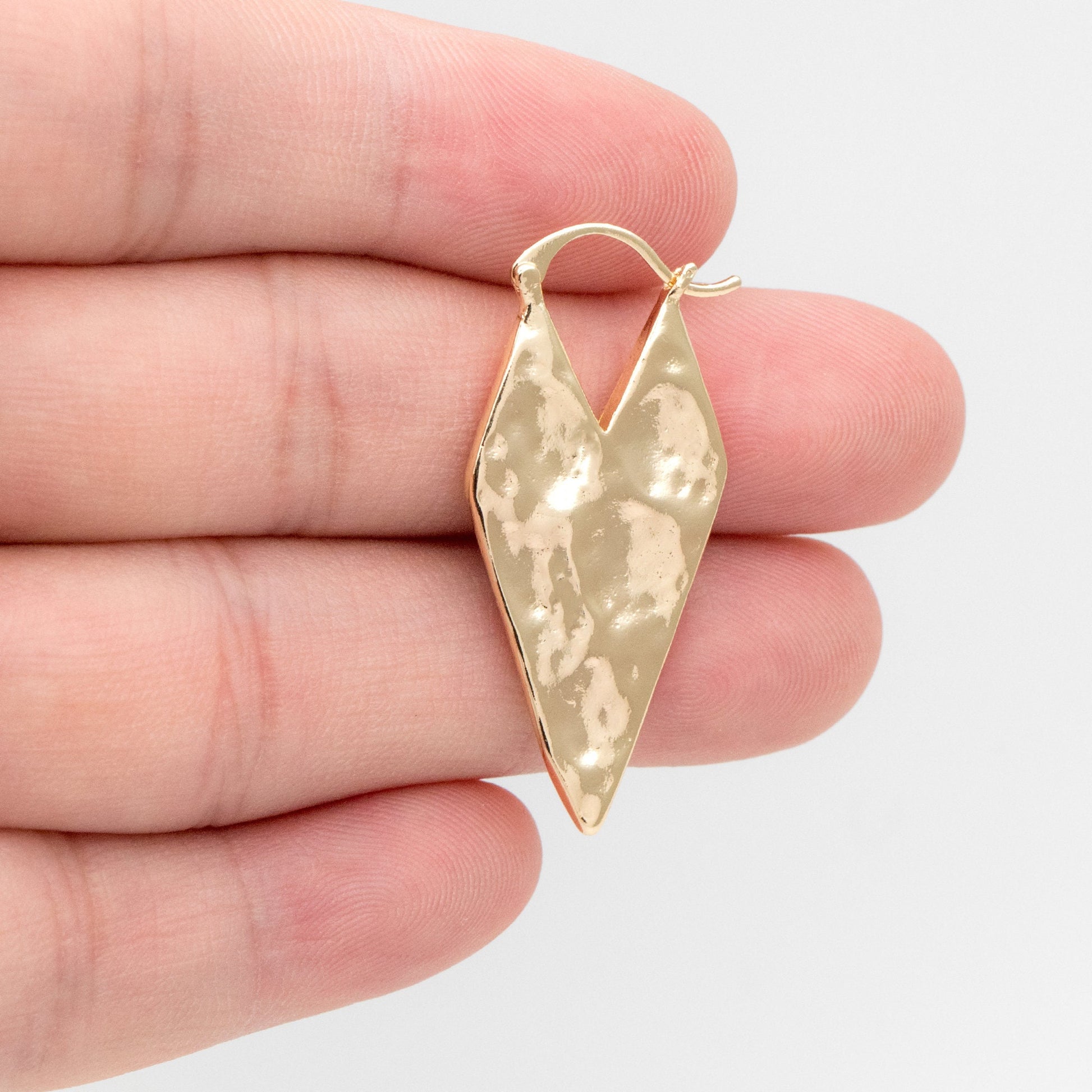 4pcs Gold Hammered Rhombus Ear Hooks 37x16mm, Gold plated Brass, Minimalist Earring (GB-3438)