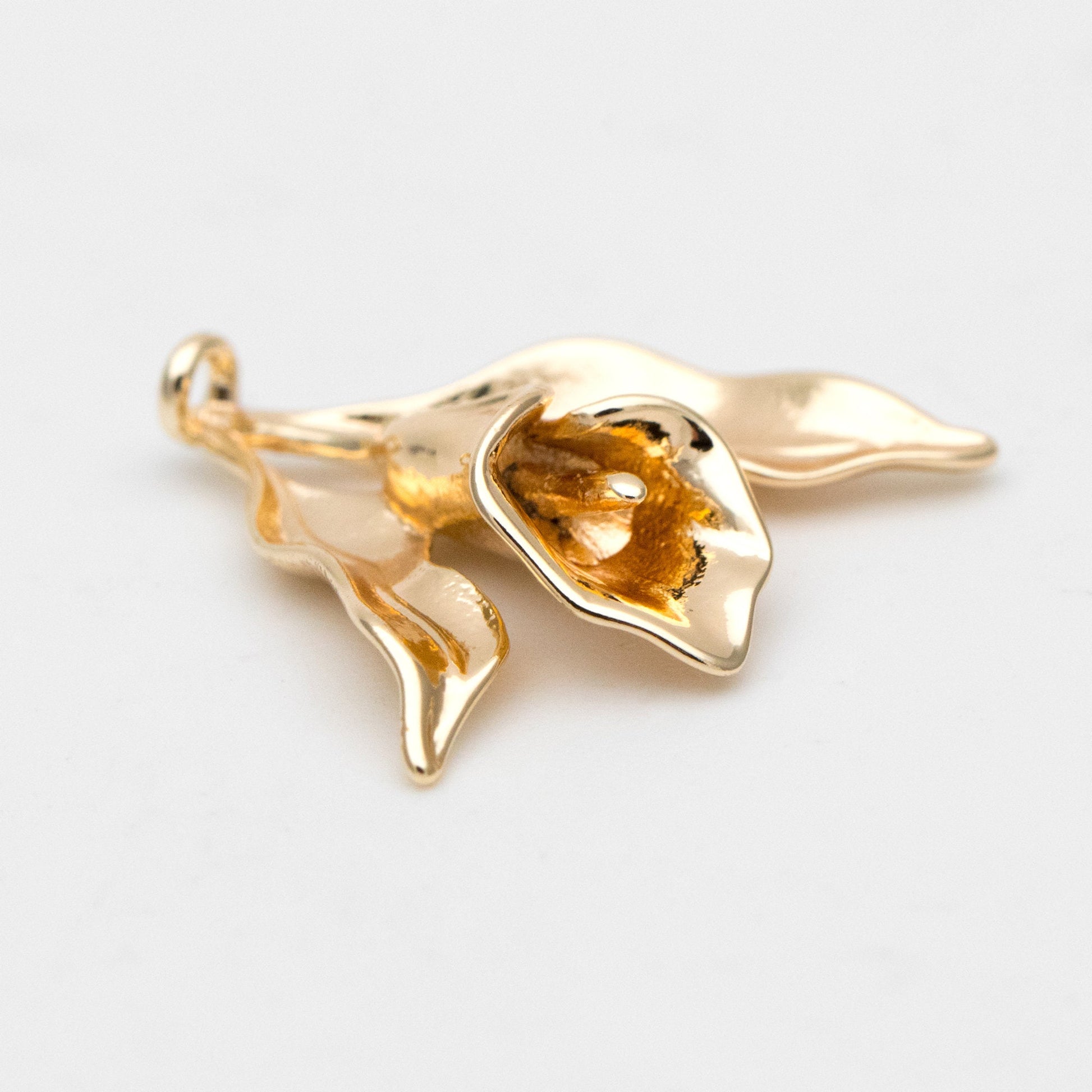 10pcs Gold Flower Charms, Gold plated Brass, Pearl Peg Mounts, Half Drilled Pearl Settings (GB-3770-F)