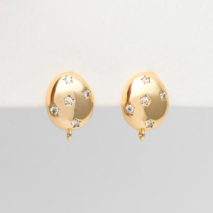 4pcs CZ Pave Star Oval Earring, Dainty Earrings, Geometric Earring Studs (GB-3440)