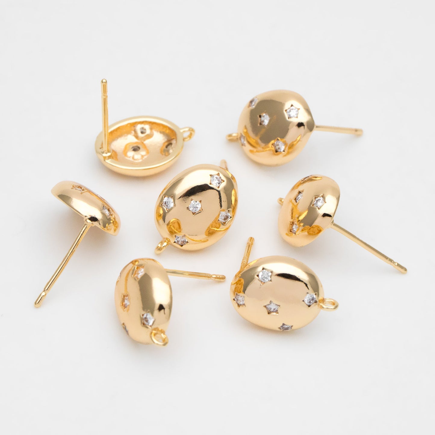 4pcs CZ Pave Star Oval Earring, Dainty Earrings, Geometric Earring Studs (GB-3440)