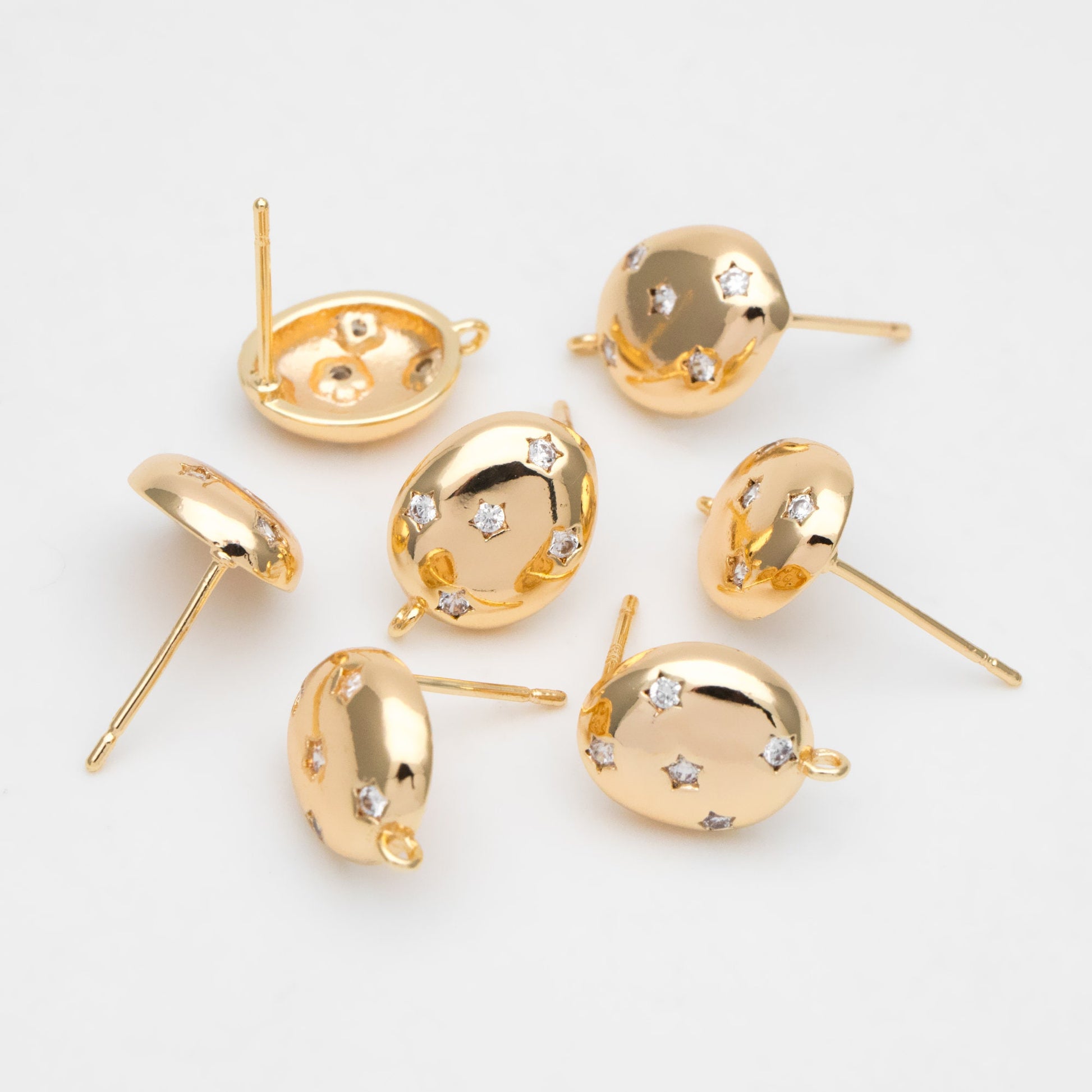 4pcs CZ Pave Star Oval Earring, Dainty Earrings, Geometric Earring Studs (GB-3440)