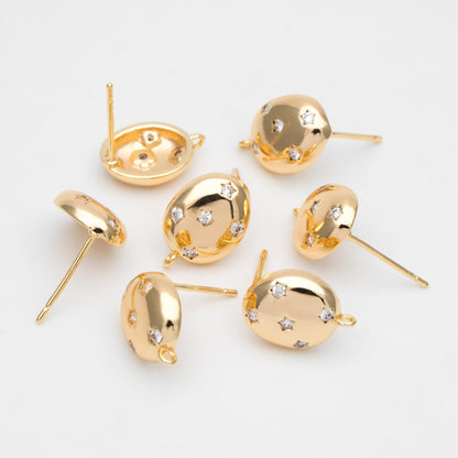 4pcs CZ Pave Star Oval Earring, Dainty Earrings, Geometric Earring Studs (GB-3440)