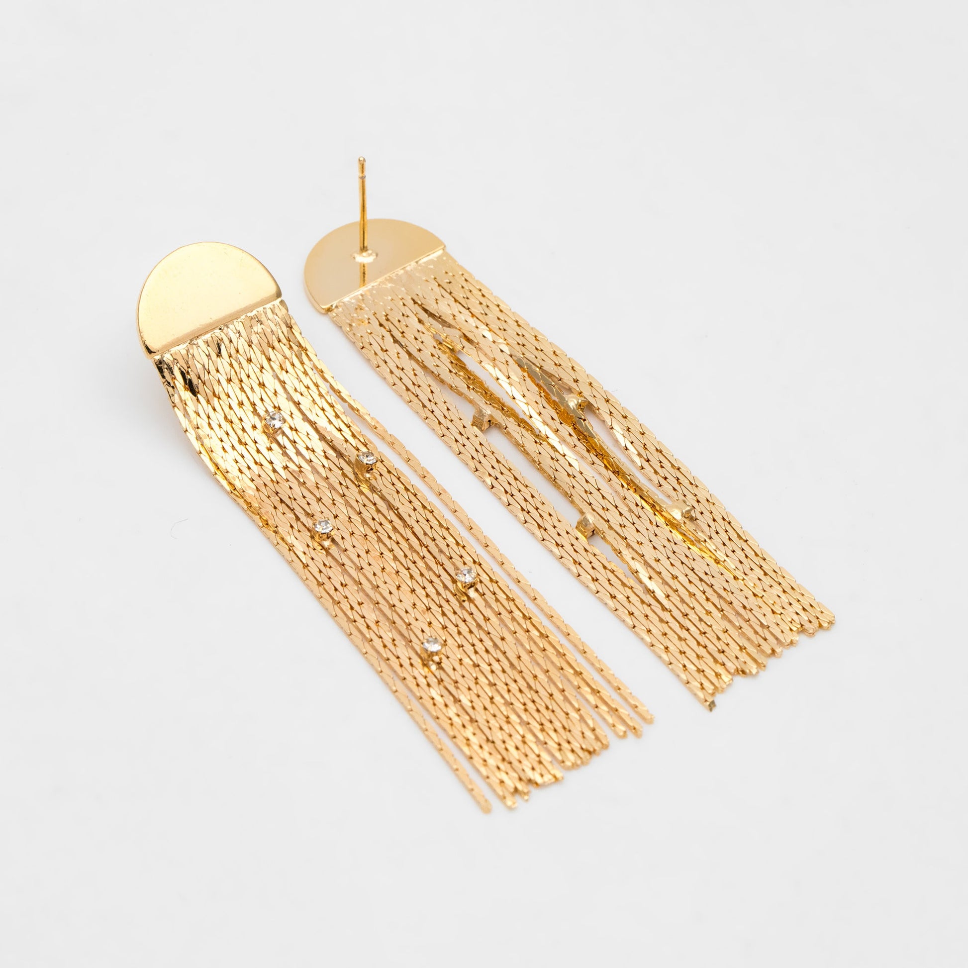 4pcs Gold Semi Circle Disc Tassel Ear Posts 63mm, 18K Gold plated Brass Dangling Stud Earring (GB-3442)