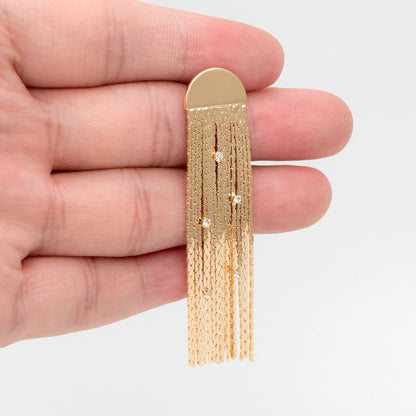 4pcs Gold Semi Circle Disc Tassel Ear Posts 63mm, 18K Gold plated Brass Dangling Stud Earring (GB-3442)