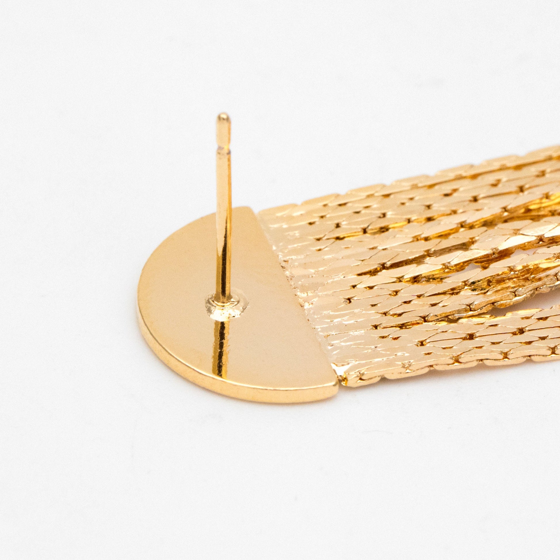 4pcs Gold Semi Circle Disc Tassel Ear Posts 63mm, 18K Gold plated Brass Dangling Stud Earring (GB-3442)