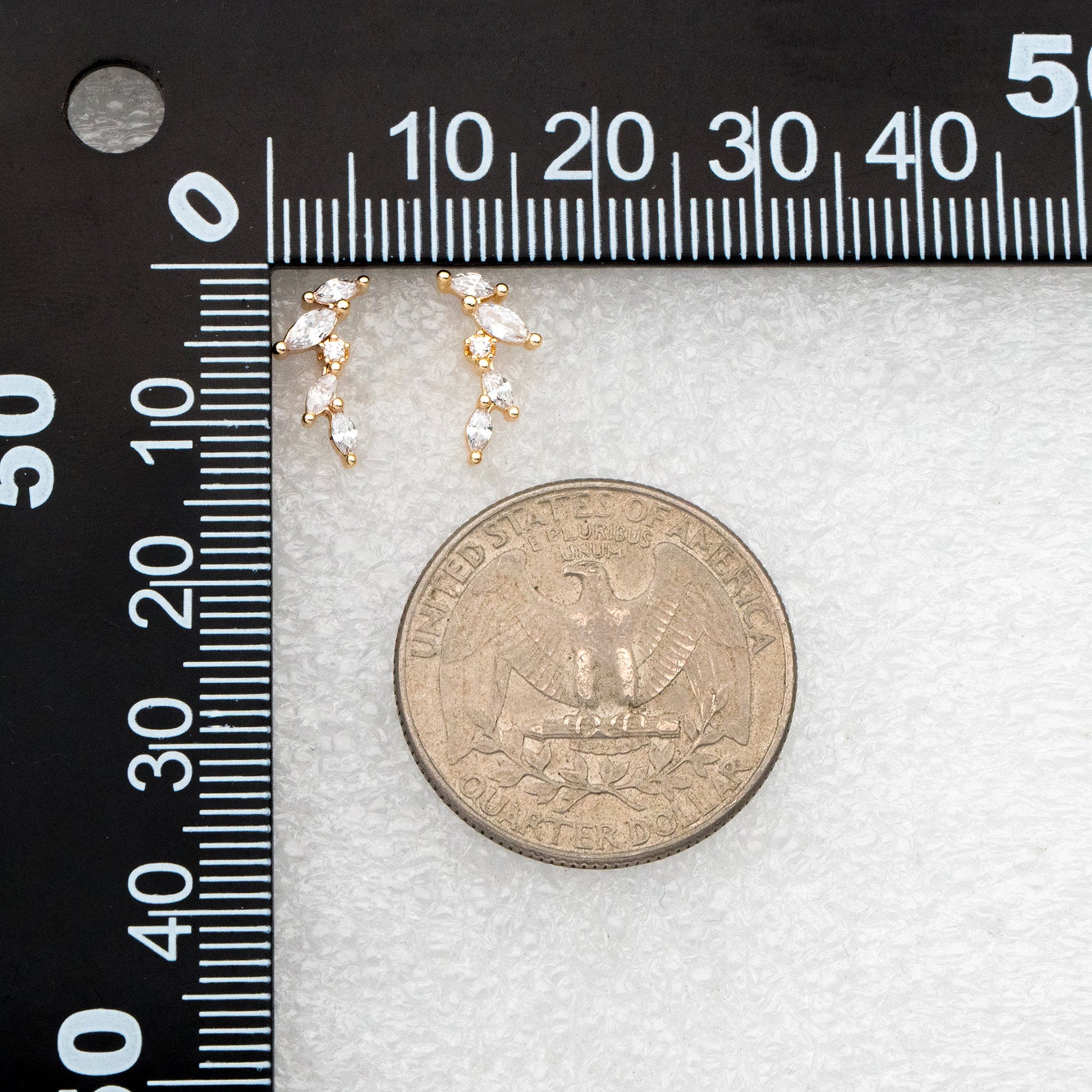 4pcs Leaf Stud Earrings, 18K Gold Plated Brass, CZ Pave Branch Earrings (GB-3369)