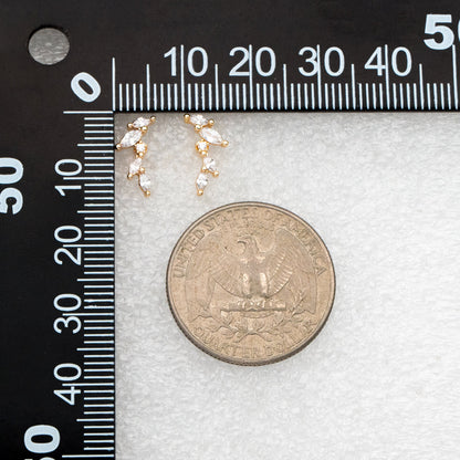 4pcs Leaf Stud Earrings, 18K Gold Plated Brass, CZ Pave Branch Earrings (GB-3369)