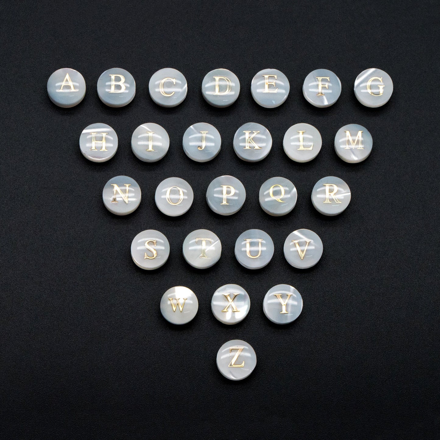 8mm Shell Alphabet Beads, English Letter Beads, Round Coin Letter Charms, Personalized Initial Charms, You Choose Letter (V1404)
