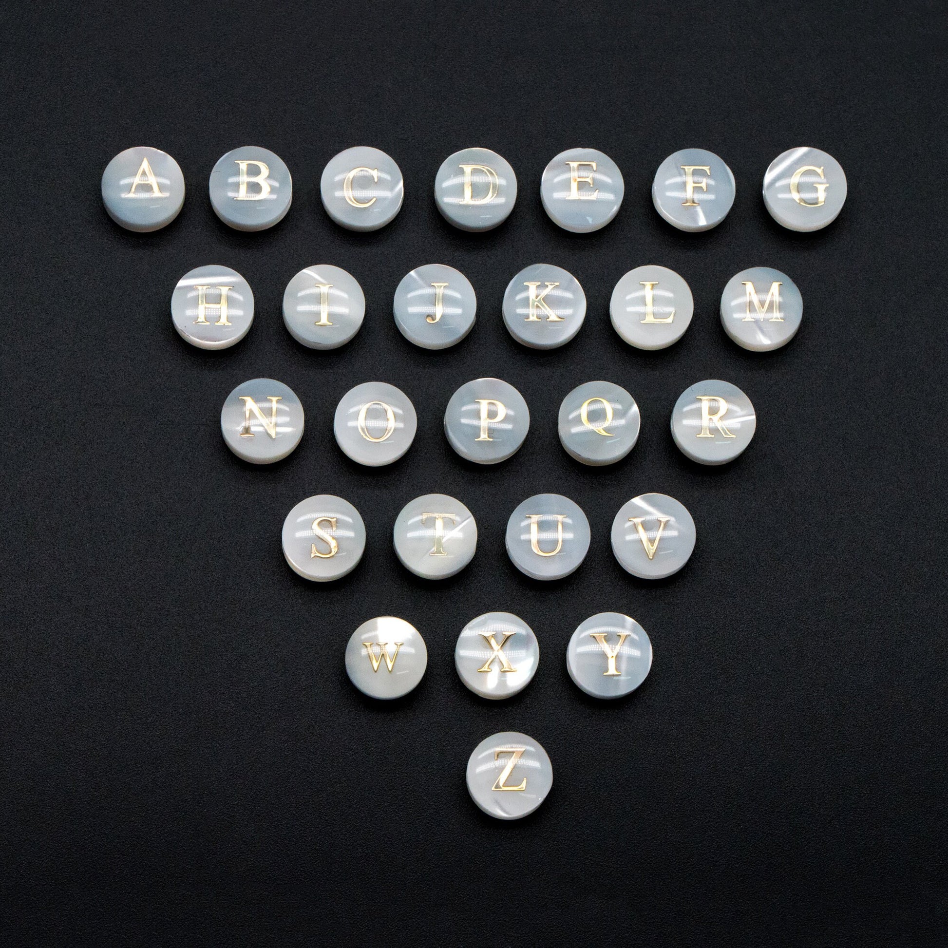 8mm Shell Alphabet Beads, English Letter Beads, Round Coin Letter Charms, Personalized Initial Charms, You Choose Letter (V1404)