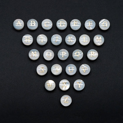 8mm Shell Alphabet Beads, English Letter Beads, Round Coin Letter Charms, Personalized Initial Charms, You Choose Letter (V1404)