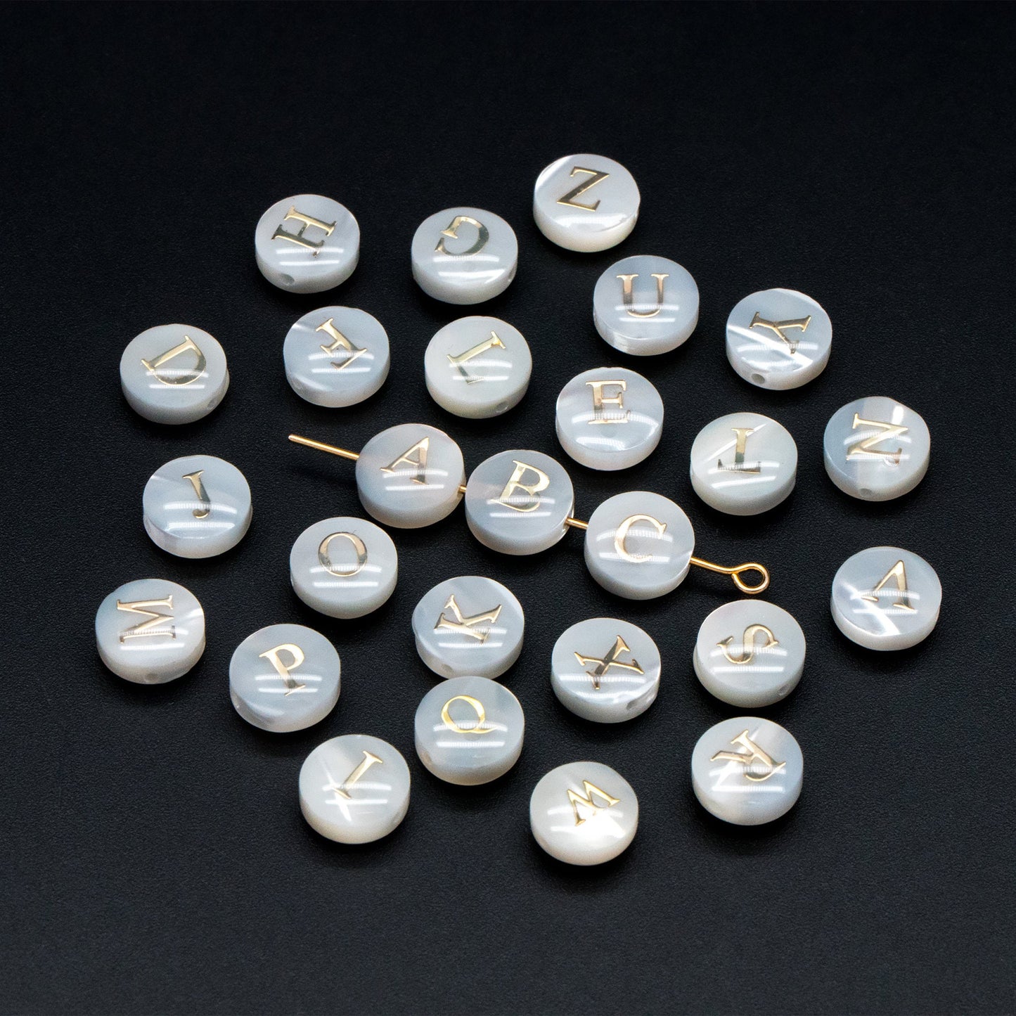 8mm Shell Alphabet Beads, English Letter Beads, Round Coin Letter Charms, Personalized Initial Charms, You Choose Letter (V1404)