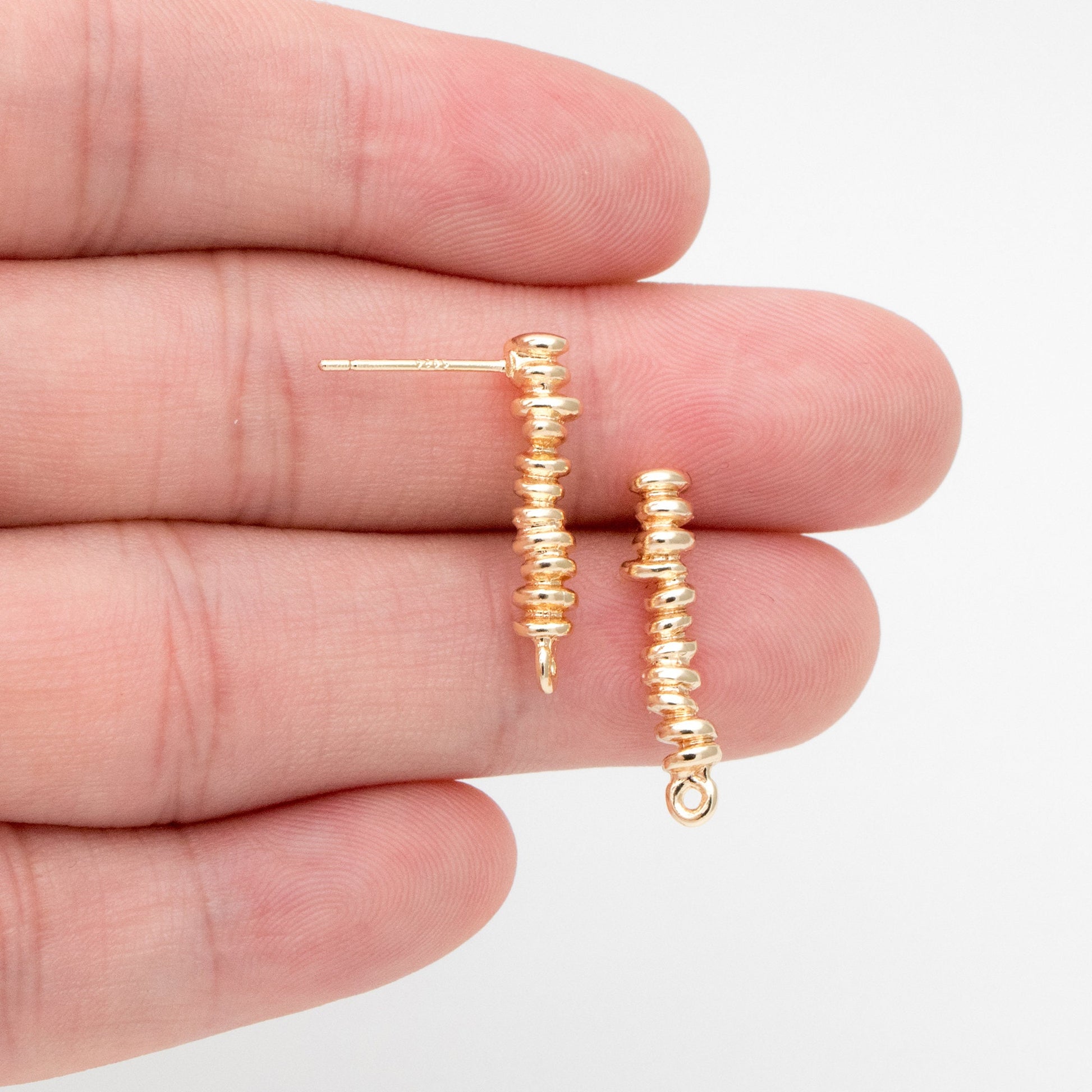 10pcs Gold Bar Ear Stud with Loop, 21mm, Gold plated Brass Long Bar Earrings (#GB-3373)