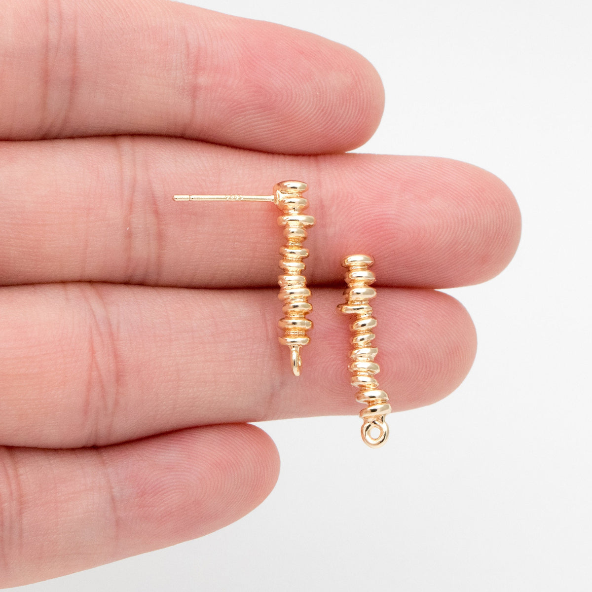 10pcs Gold Bar Ear Stud with Loop, 21mm, Gold plated Brass Long Bar Earrings (#GB-3373)