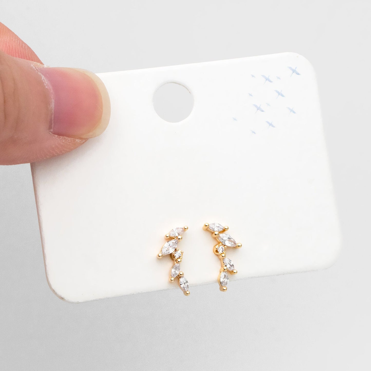 4pcs Leaf Stud Earrings, 18K Gold Plated Brass, CZ Pave Branch Earrings (GB-3369)