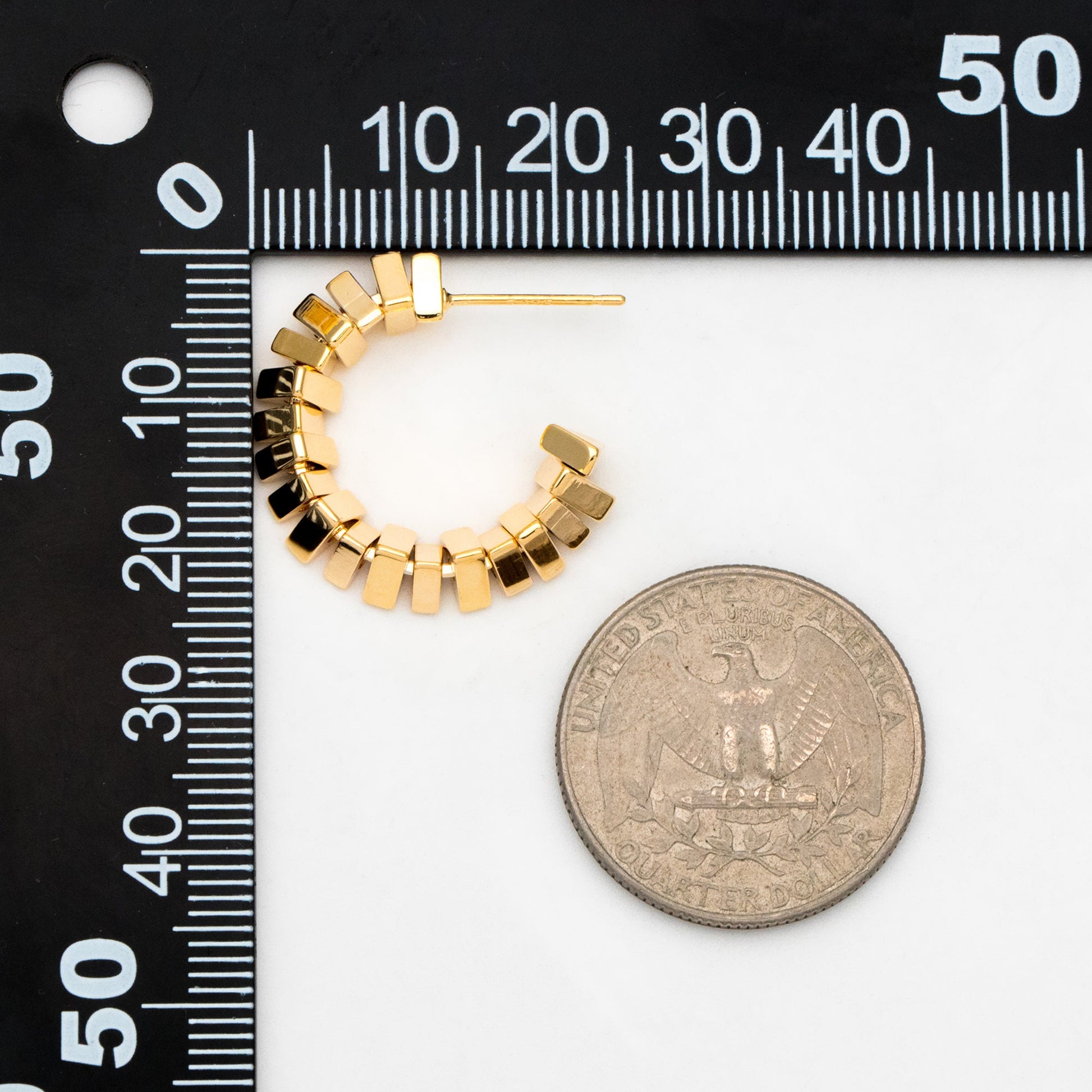 4pcs Gold Round Circle Ear Posts 20/24mm, Triangle Beaded Stud Earrings, Simple Geometric Hoop Earrings (GB-3379)