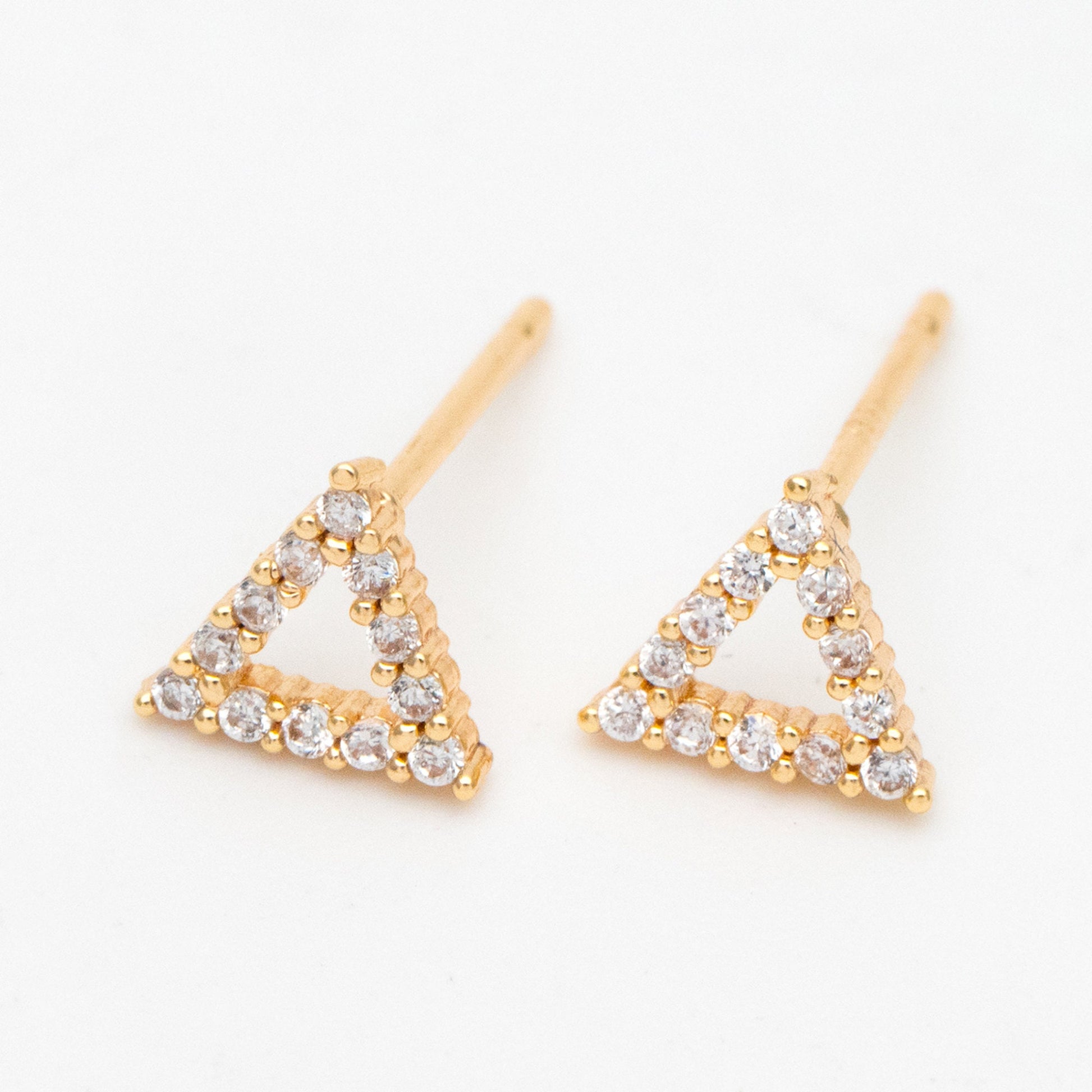4pcs CZ Pave Triangle Earring Posts 6x7mm/ 7x8mm, 18K Gold Plated Brass, Triangle Stud Earrings (#GB-3382)