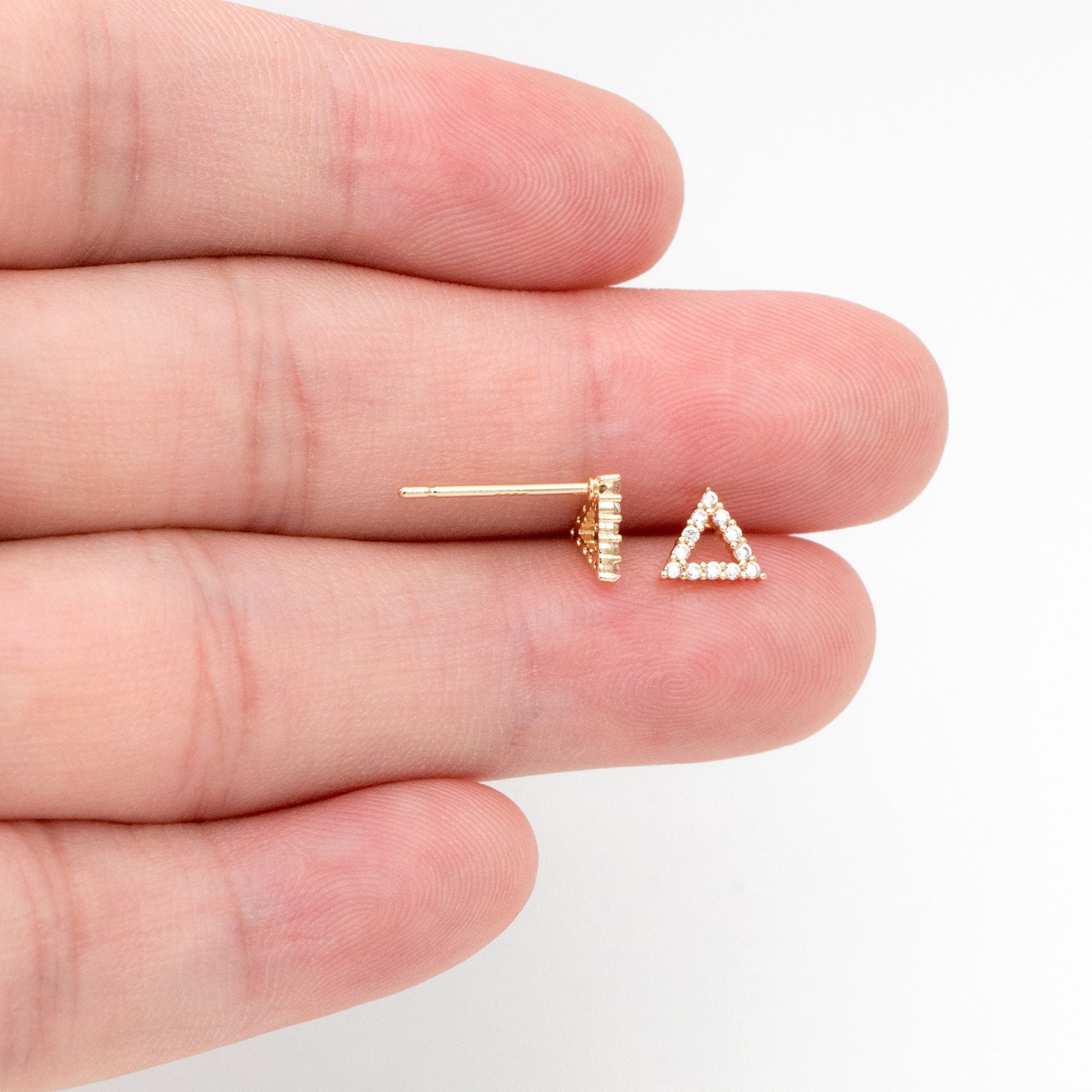 4pcs CZ Pave Triangle Earring Posts 6x7mm/ 7x8mm, 18K Gold Plated Brass, Triangle Stud Earrings (#GB-3382)