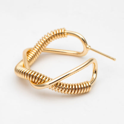 4pcs Gold Round Circle Ear Posts 26mm, Twisted Wire Stud Earrings, Simple Geometric Hoop Earrings (GB-3388)