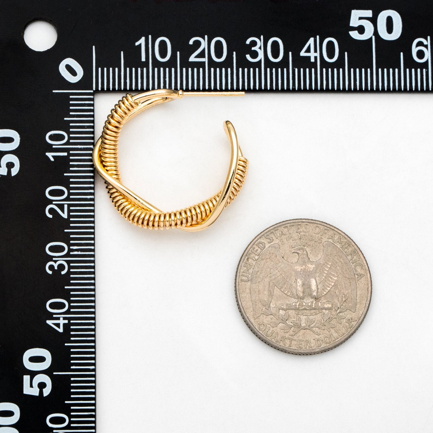 4pcs Gold Round Circle Ear Posts 26mm, Twisted Wire Stud Earrings, Simple Geometric Hoop Earrings (GB-3388)