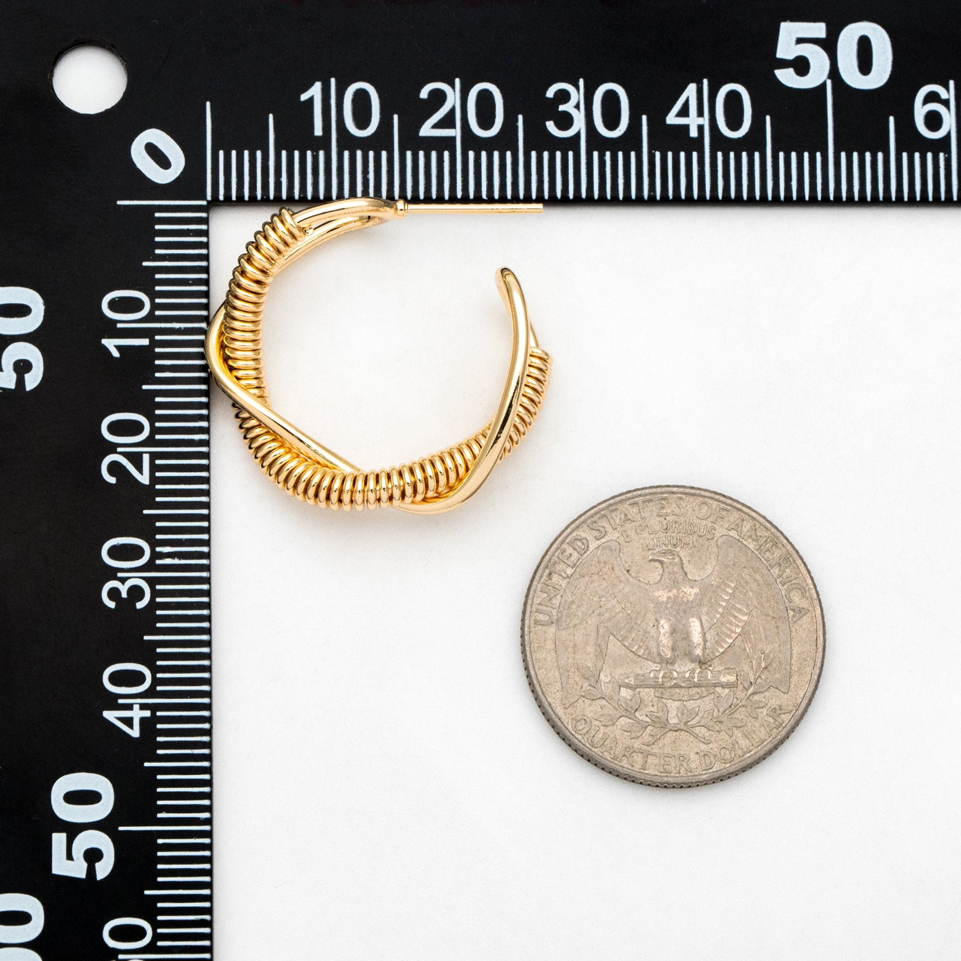 4pcs Gold Round Circle Ear Posts 26mm, Twisted Wire Stud Earrings, Simple Geometric Hoop Earrings (GB-3388)