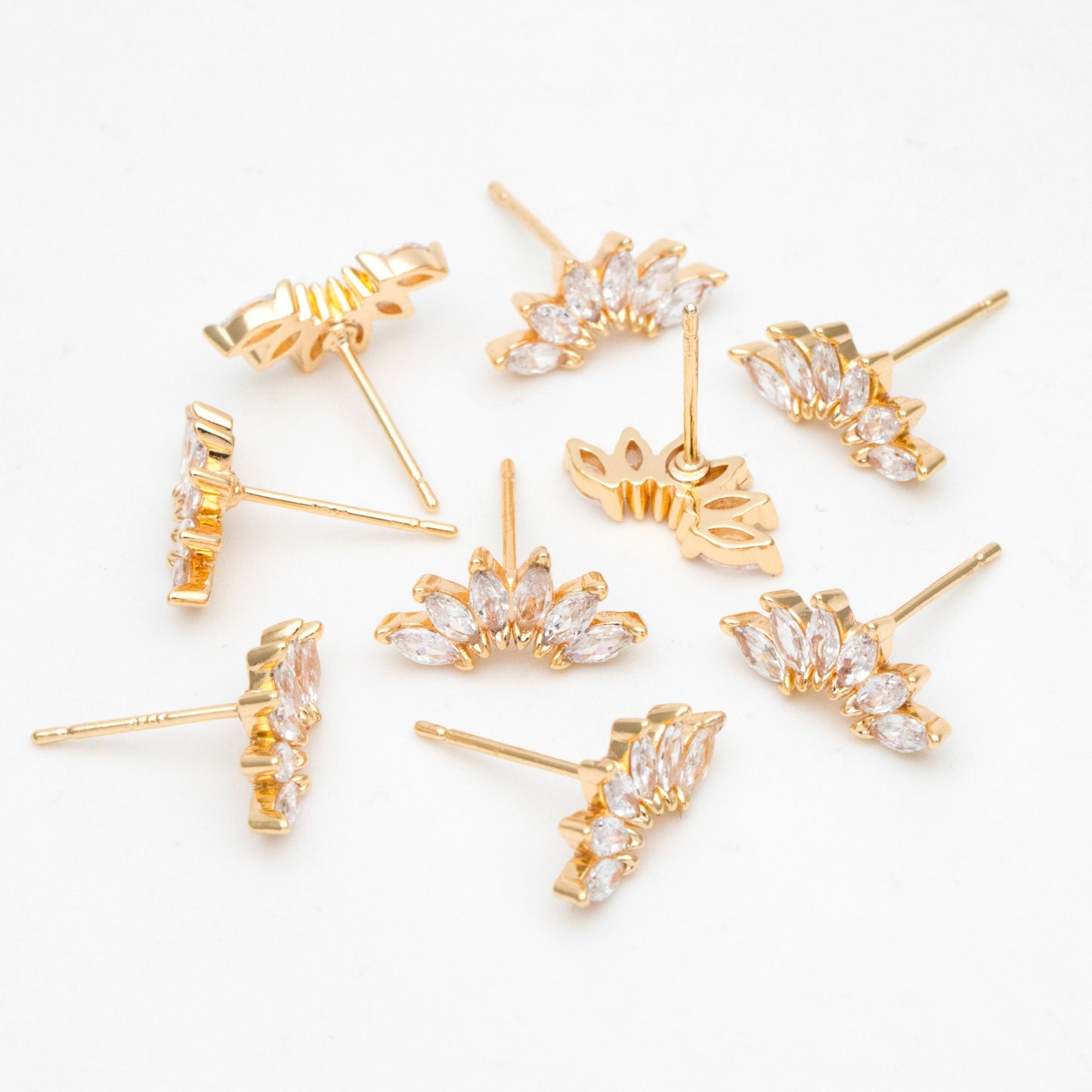 4pcs CZ Pave Leaf Earring, Flower Ear Posts, Dainty Earrings, Jewelry Making, Diy Material, Jewelry Supplies (GB-3387)