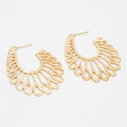 4pcs Gold Hollow Flower Post Earrings 43x35mm, Gold plated Brass Floral Stud Earring (#GB-3389)