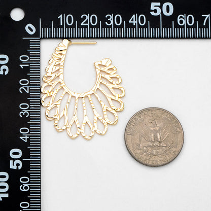 4pcs Gold Hollow Flower Post Earrings 43x35mm, Gold plated Brass Floral Stud Earring (#GB-3389)