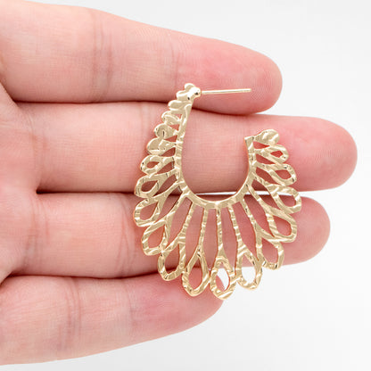 4pcs Gold Hollow Flower Post Earrings 43x35mm, Gold plated Brass Floral Stud Earring (#GB-3389)