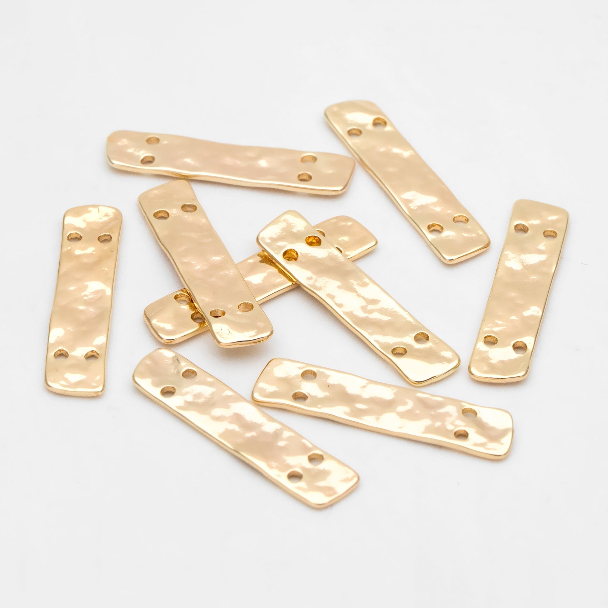 10pcs Gold Rectangle Connectors with 4 Holes, 18K Gold plated Brass, Bar Charms with Multi Holes (GB-3390)