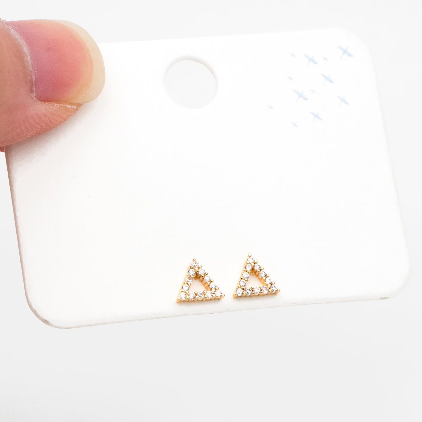 4pcs CZ Pave Triangle Earring Posts 6x7mm/ 7x8mm, 18K Gold Plated Brass, Triangle Stud Earrings (#GB-3382)