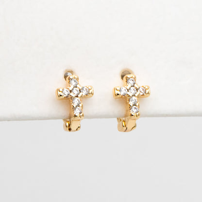 4pcs CZ Paved Tiny Cross Hoop Earrings, Tragus Hoop, Rook Hoop, Helix Hoop, Cartilage Hoop, Cartilage Clicker Hoop (GB-3474-C)